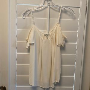 Hammered silk off the shoulder white top